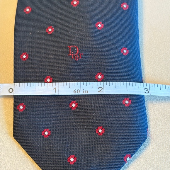 Dior Navy Blue and Red Mini Flower Men's Tie - Picture 4 of 5